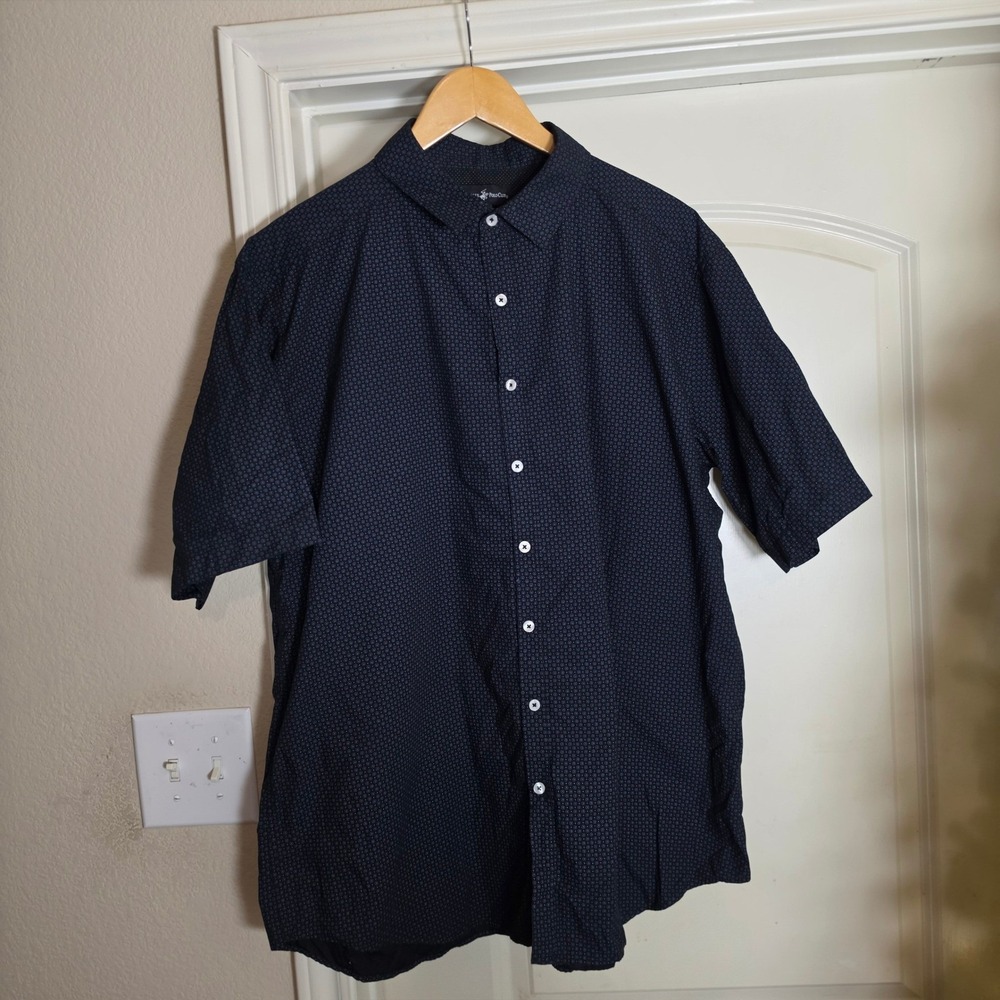 Beverly Hills Polo Club Mens 2XLB Blue Geometric Short Sleeve Button Down Shirt